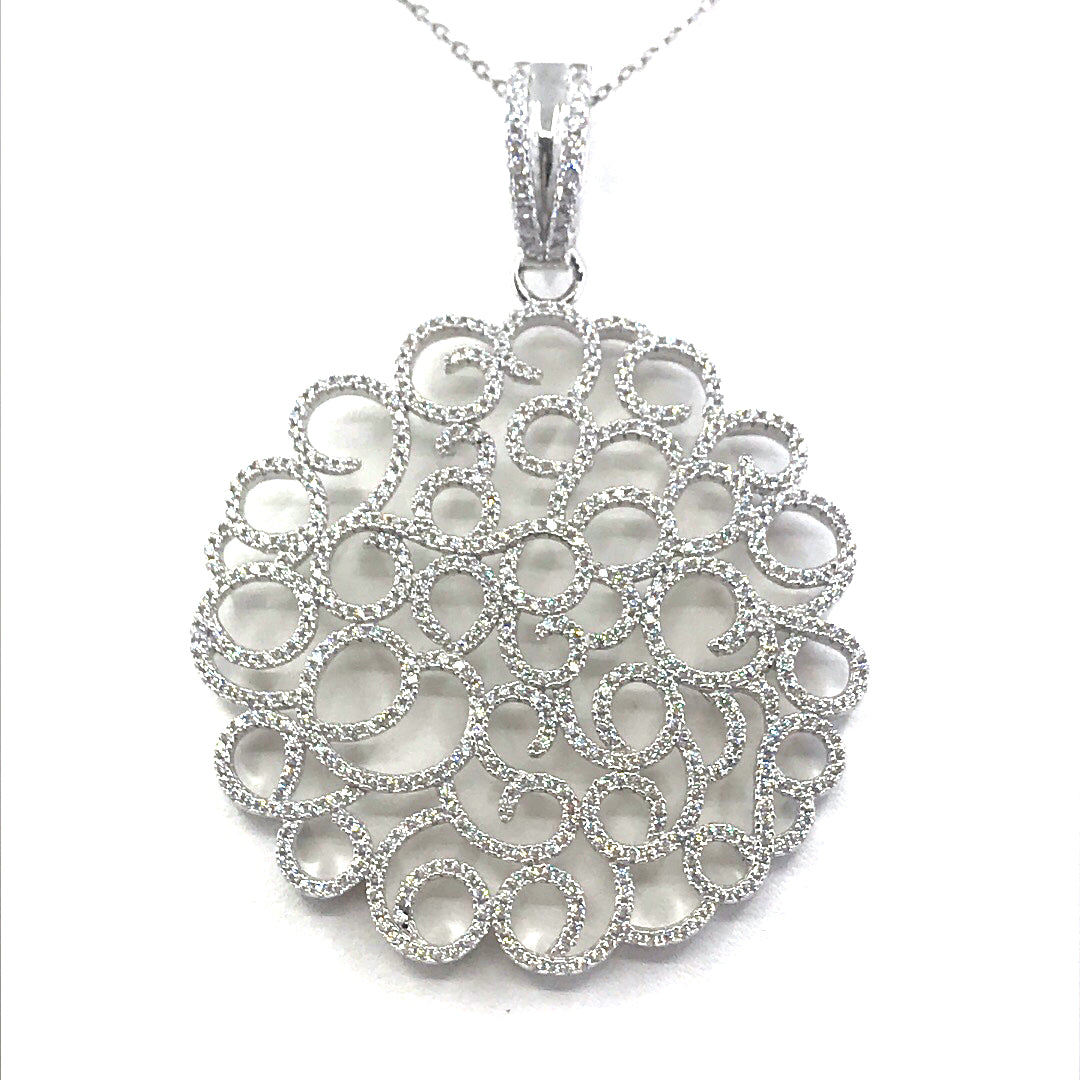 Sterling Silver Curlicue Circle Pendant - HK Jewels