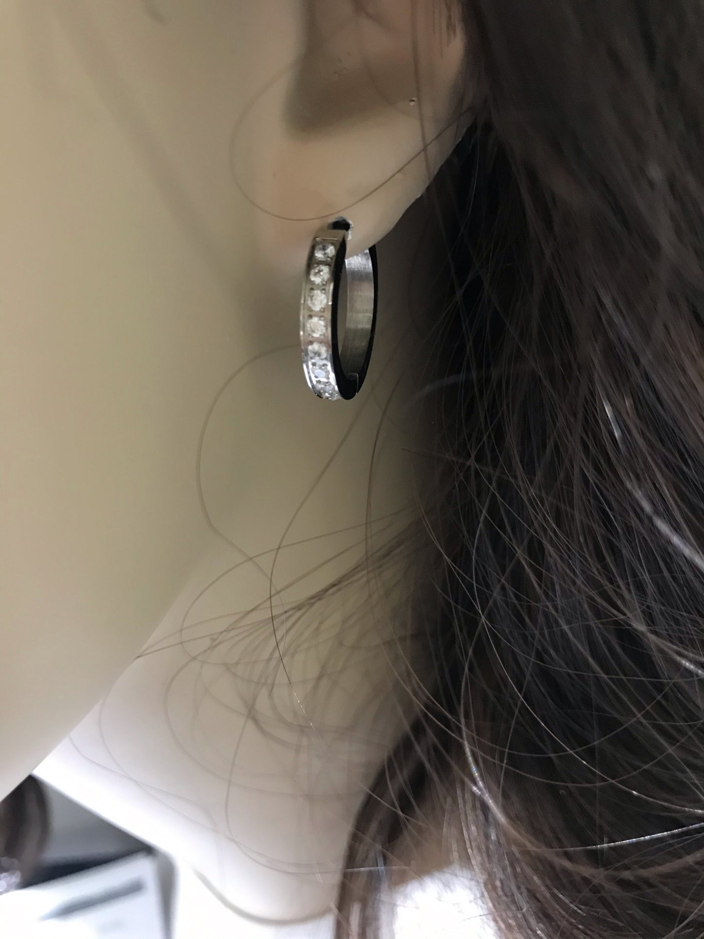 Surgical Steel CZ Hoop Earrings (Rhodium) - HK Jewels