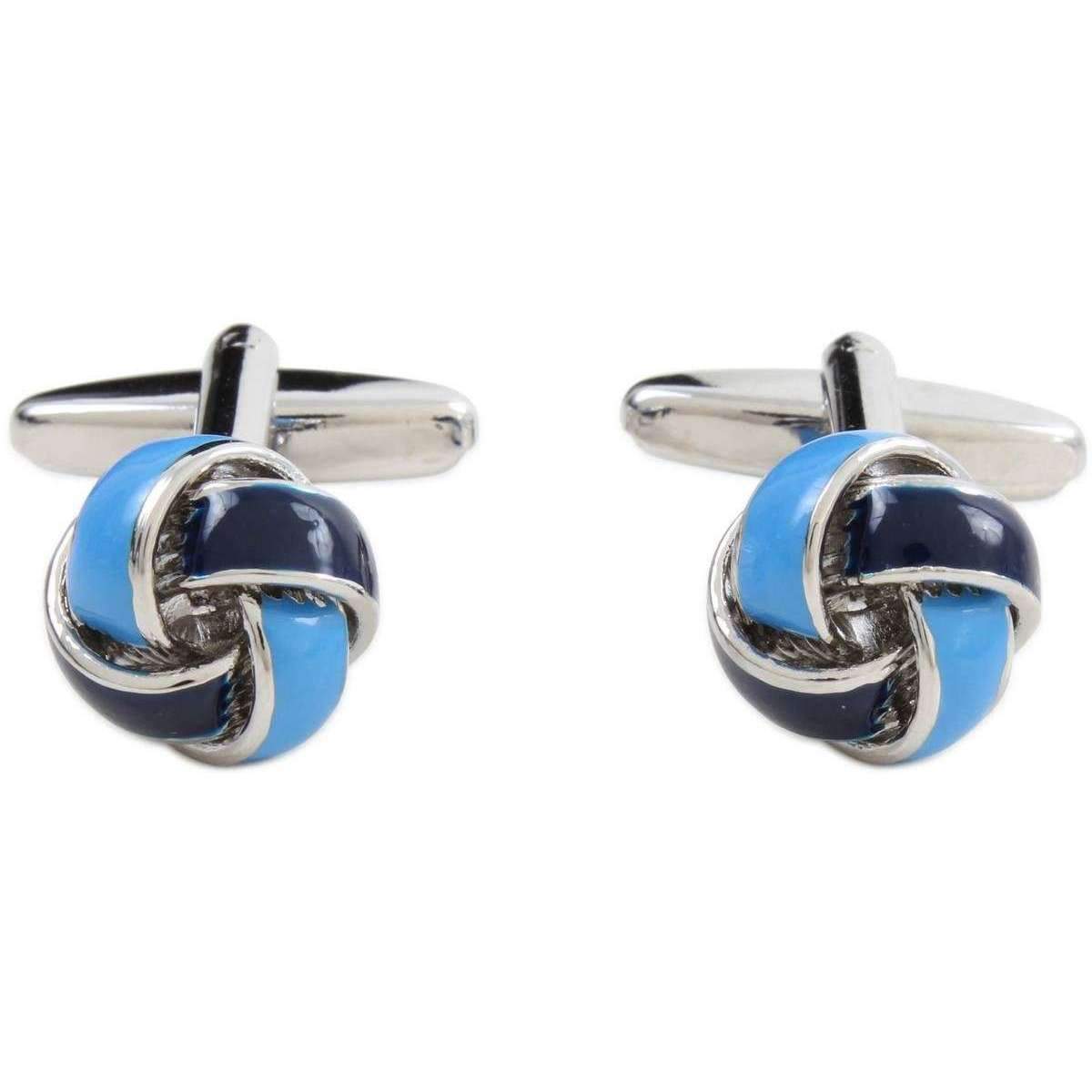 Rhodium Plated Two Tone Blue Knot Cufflinks - HK Jewels