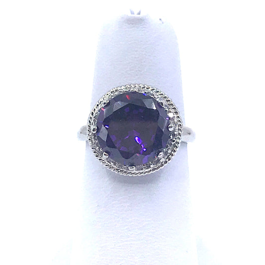Sterling Silver Circle Stone Ring (Purple) - HK Jewels