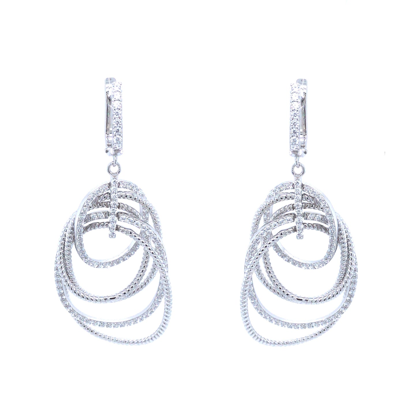 Sterling Silver CZ Large Multiple Ovals Earring - HK Jewels