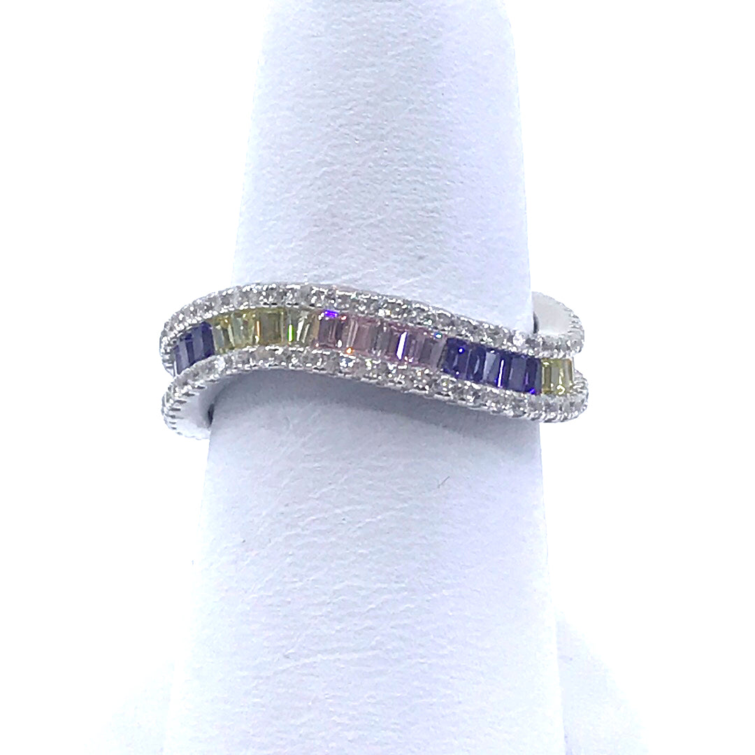 Sterling Silver Rainbow Wavy Ring - HK Jewels