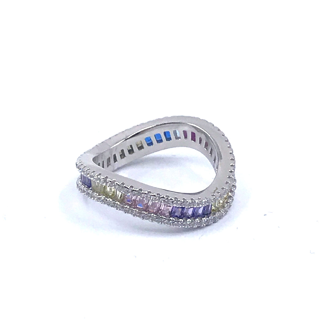 Sterling Silver Rainbow Wavy Ring - HK Jewels