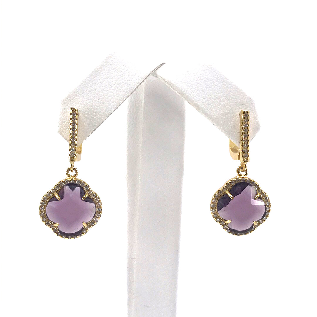 Gold Plated Sterling Silver Flower Stone Earrings - HK Jewels