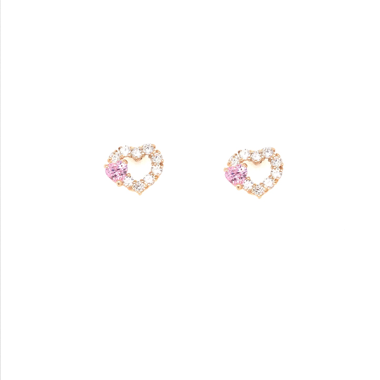14k Cz Heart With Pink Stone Studs - HK Jewels