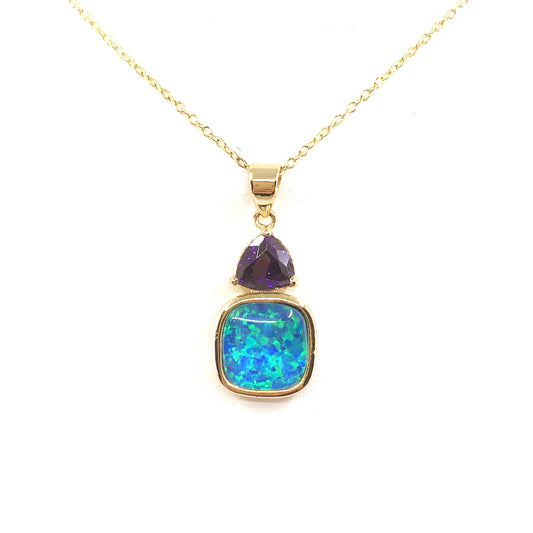 Gold Plated Sterling Silver Stone Pendant - HK Jewels