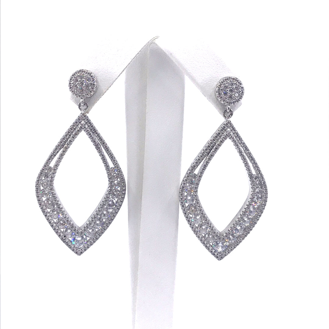 Sterling Silver Diamond-Shape Earrings - HK Jewels