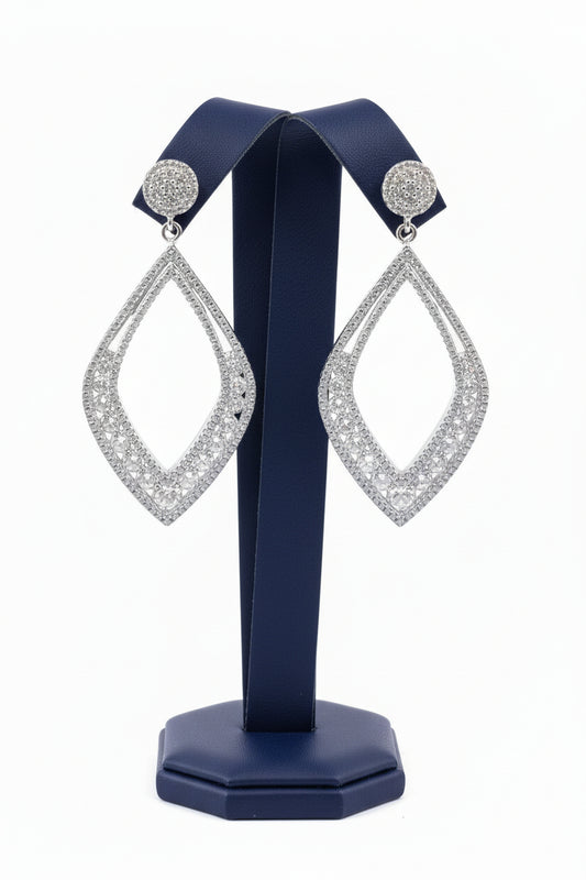 Sterling Silver Diamond-Shape Earrings - HK Jewels