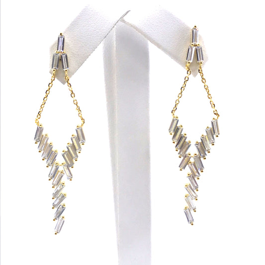 Sterling Silver Long Buguette Earrings - HK Jewels