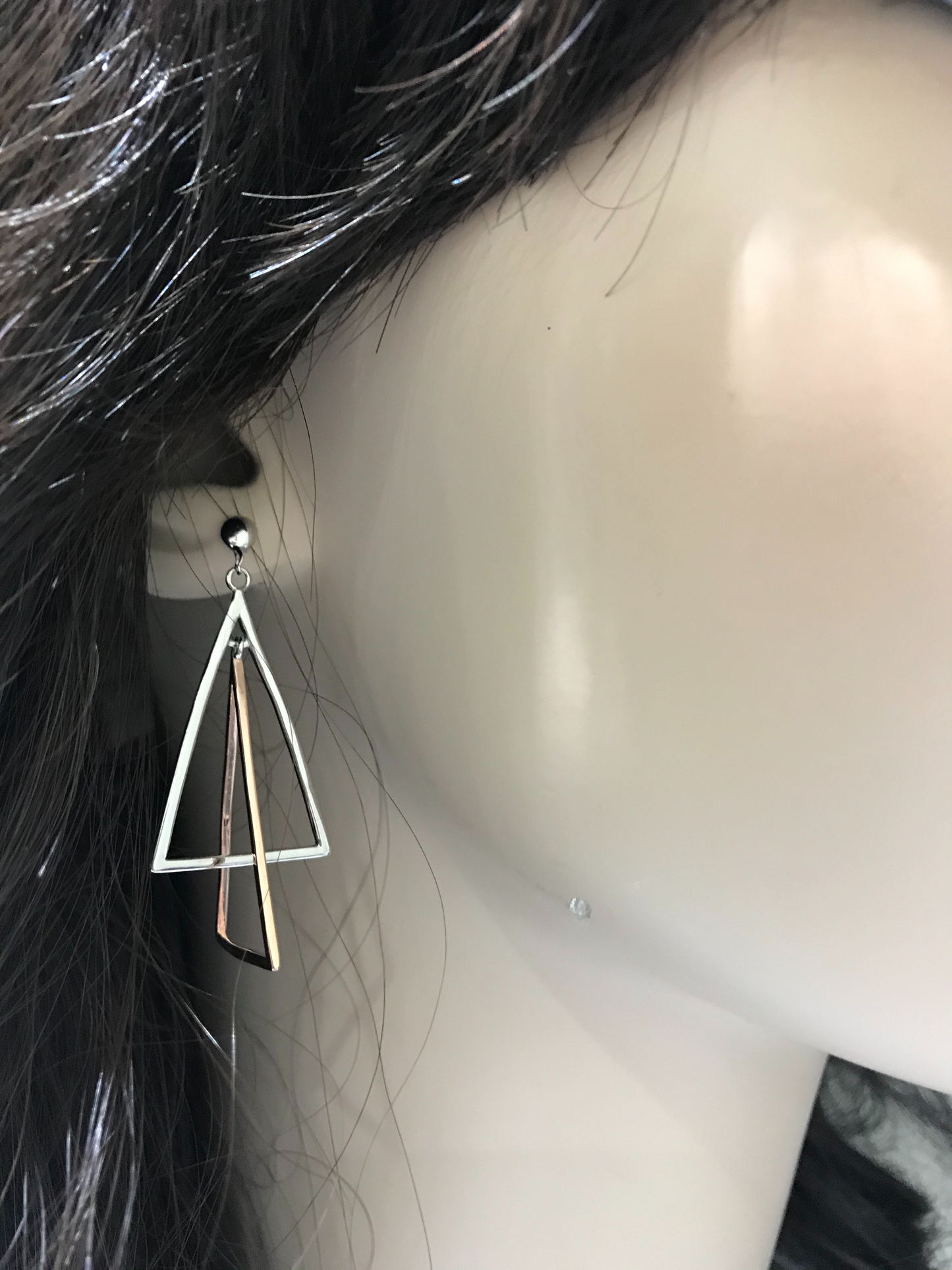 Sterling Silver Two-Tone Triangle Dangling Earrings - HK Jewels