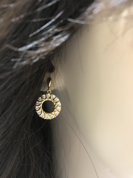 Sterling Silver Gold Plated Circle with CZ Earrings - HK Jewels