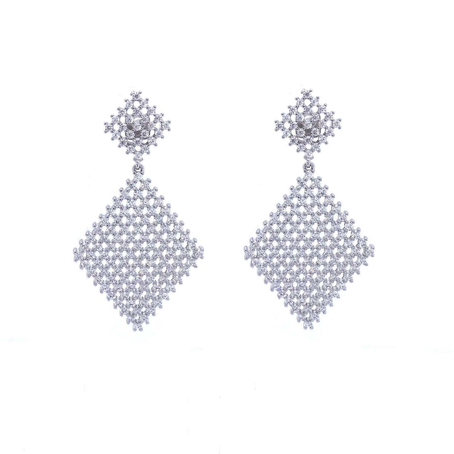 Sterling Silver Double Diamond Shape Earring - HK Jewels