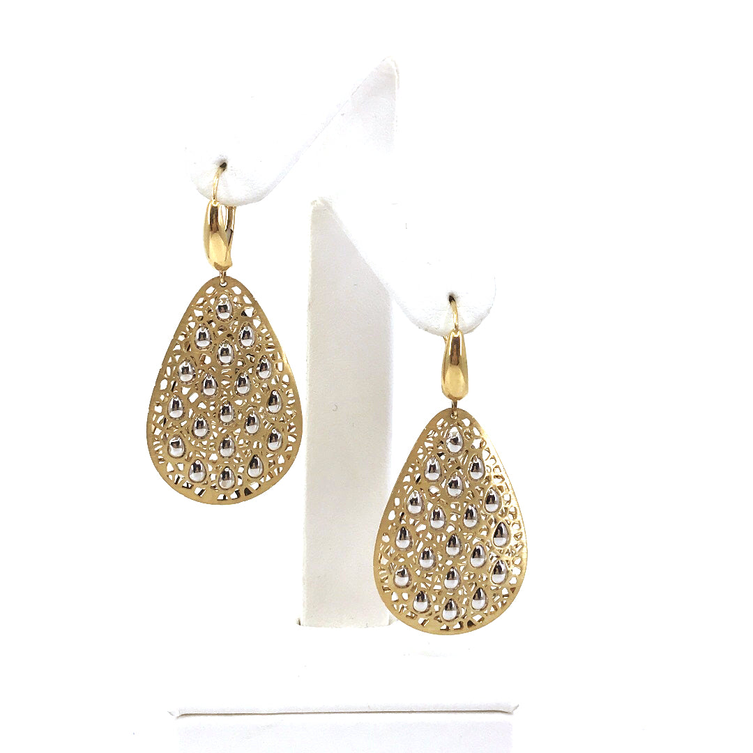 14k Large Teardrop Two Tone Earrings - HK Jewels