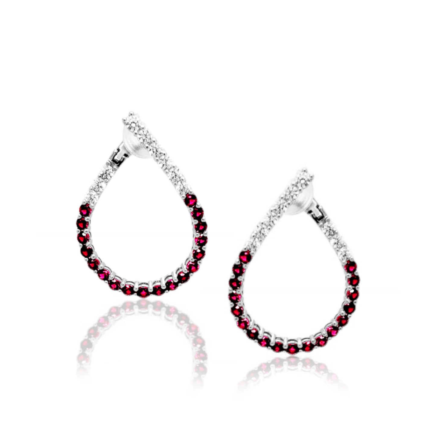 Sterling Silver Clear and Sapphire or Ruby CZ Front Back Teardrop Earrings - HK Jewels