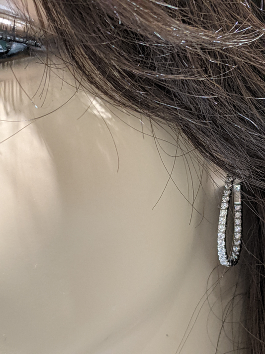 Sterling Silver 1⅛" Teardrop Shaped CZ Hoops - HK Jewels