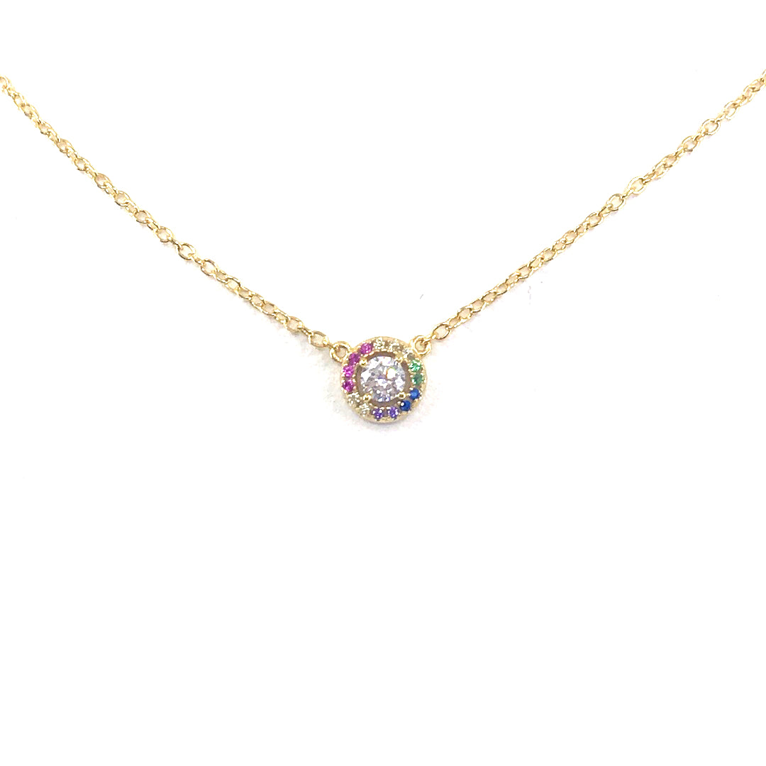 Sterling Silver Rainbow Circle Necklace - HK Jewels