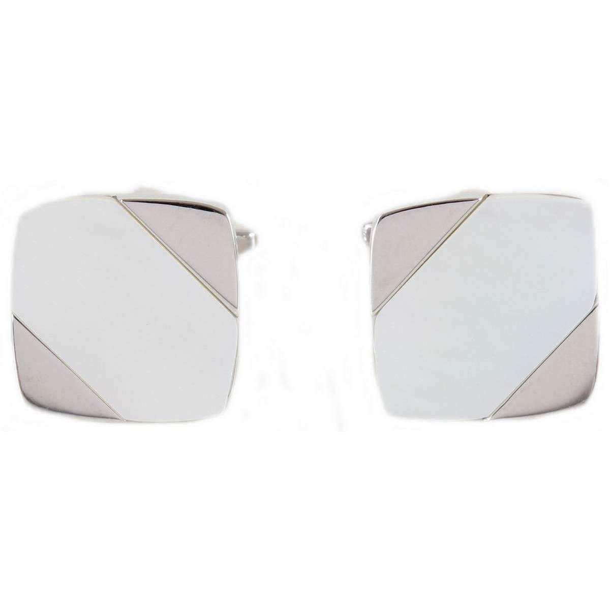 Rhodium Plated MoP Diagonal Cufflinks - HK Jewels