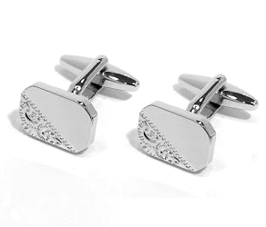 Rectangular 1/3 Engraved Design Rhodium Plated Cufflinks - HK Jewels