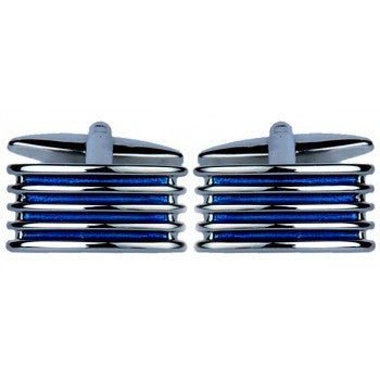 Blue 4-Rib Enamel Cufflinks - HK Jewels