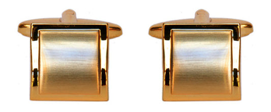 Shiny Edge Brushed Gold Plated Square Curved Cufflinks - HK Jewels