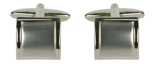 Shiny Edge Brushed Rhodium Plated Square Curved Cufflinks - HK Jewels