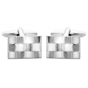 Rhodium Plated Rectangular Watch Band Style Cufflinks - HK Jewels