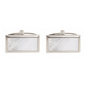 Rhodium Plated Mother of Pearl Rectangle Cufflinks - HK Jewels