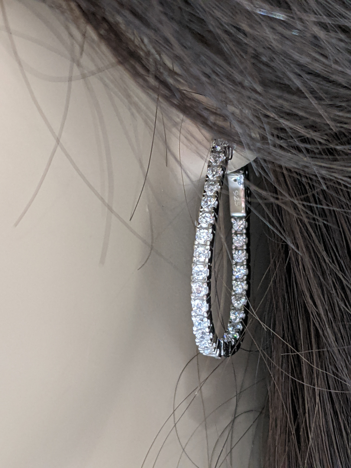 Sterling Silver 1⅛" Teardrop Shaped CZ Hoops - HK Jewels