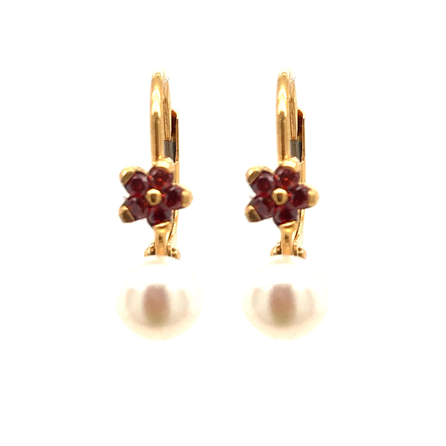 Surgical Steel Pearl Red Flower Earrings - HK Jewels