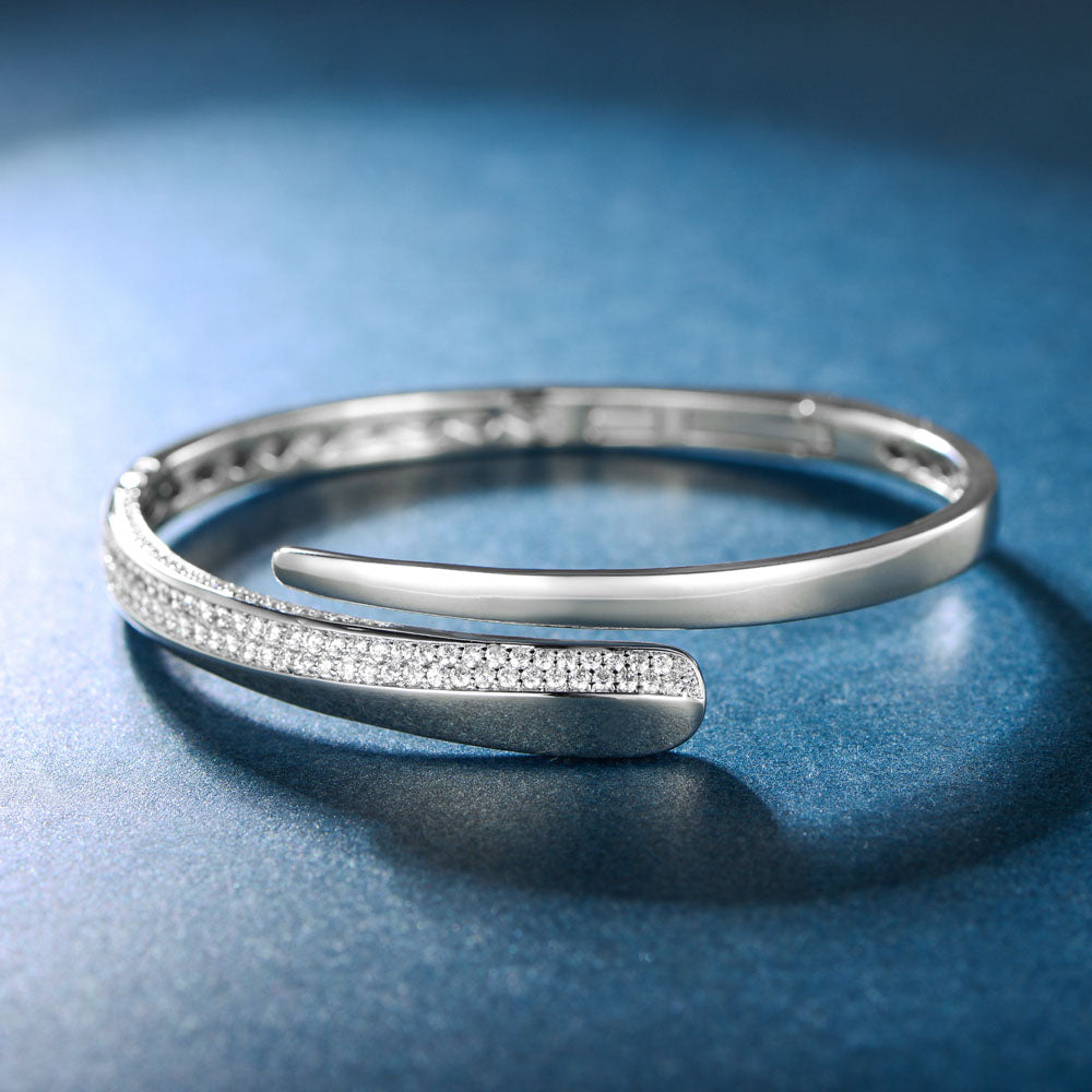 Sterling Silver Swirl Micropave Bangle - HK Jewels