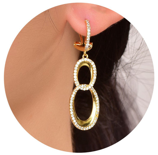 Sterling Silver Double Oval Micropave Link Earrings - HK Jewels