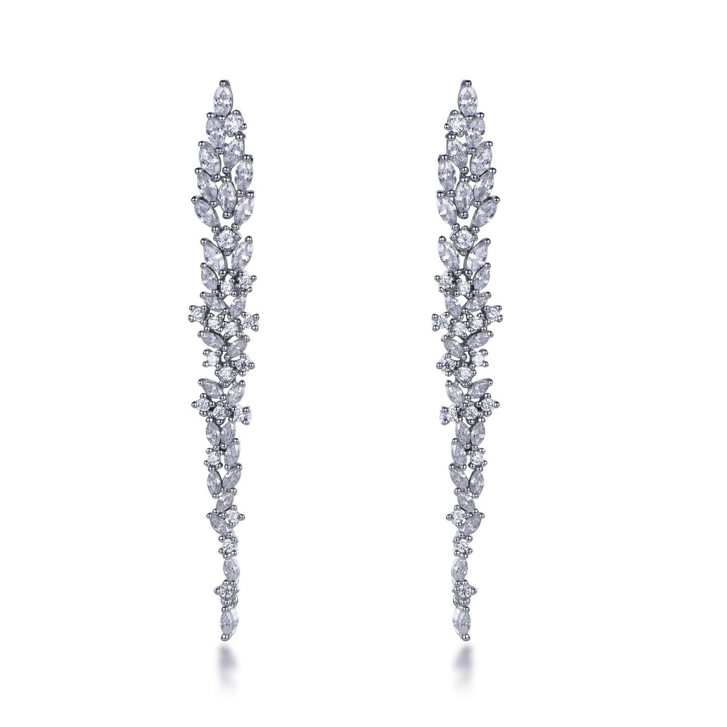 Sterling Silver Long Thin Cascading CZ Earring - HK Jewels
