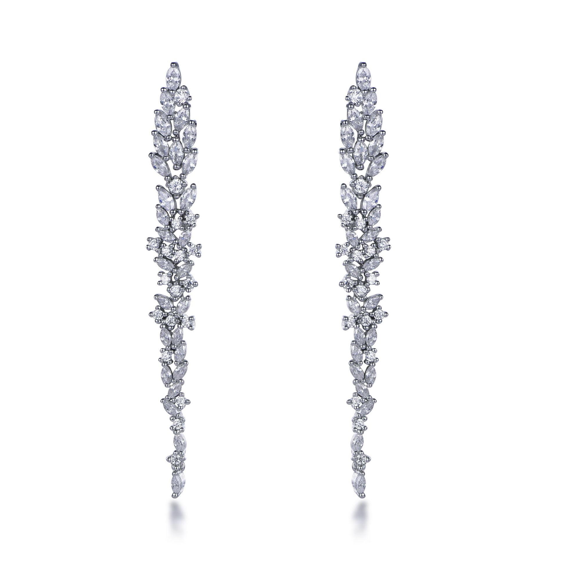 Sterling Silver Long Thin Cascading CZ Earring - HK Jewels