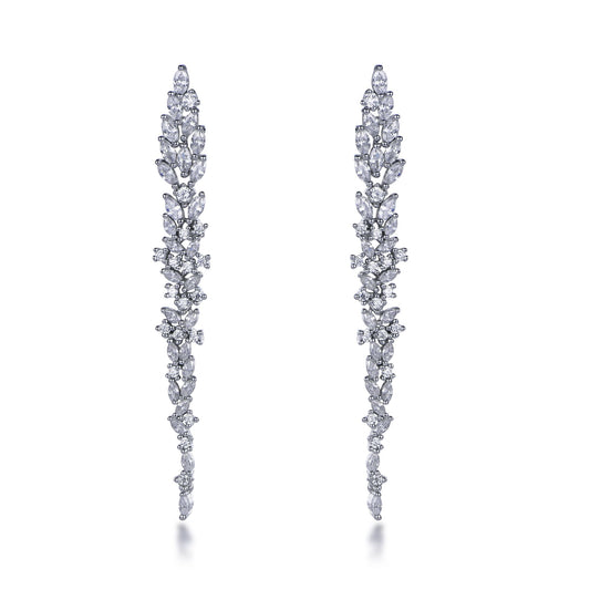 Sterling Silver Long Thin Cascading CZ Earring - HK Jewels
