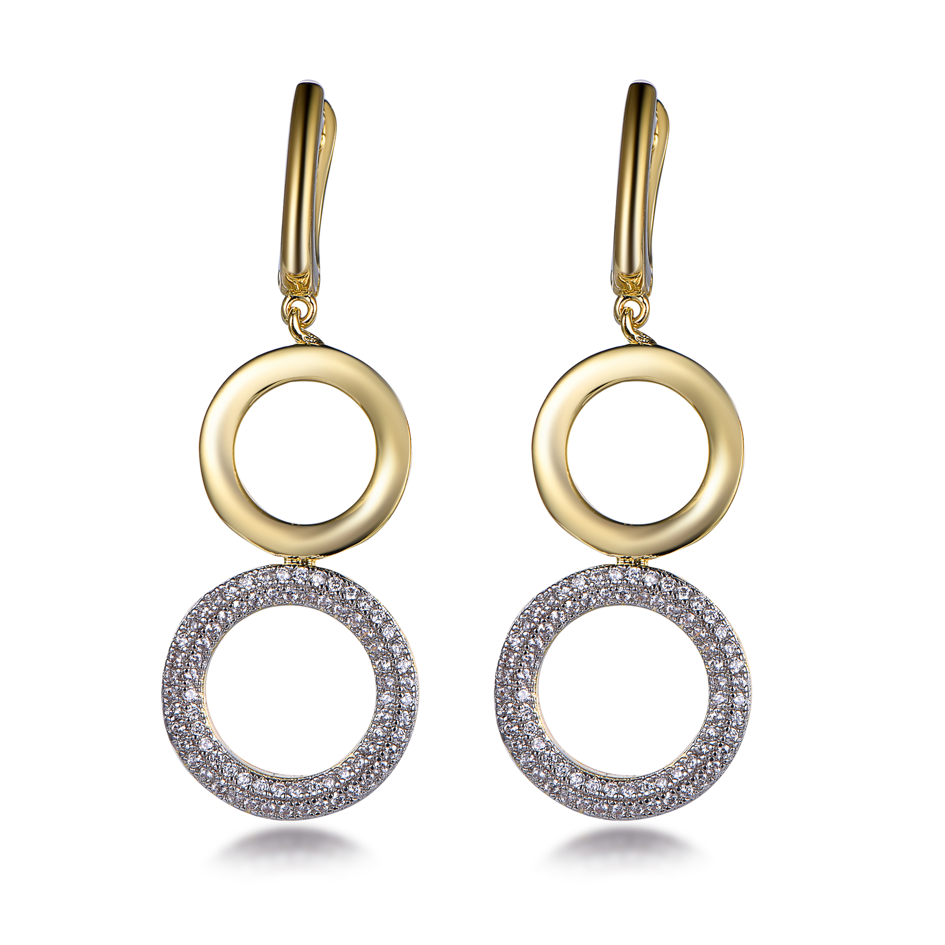 Sterling Silver Gold Plated Double Circle CZ Earring - HK Jewels