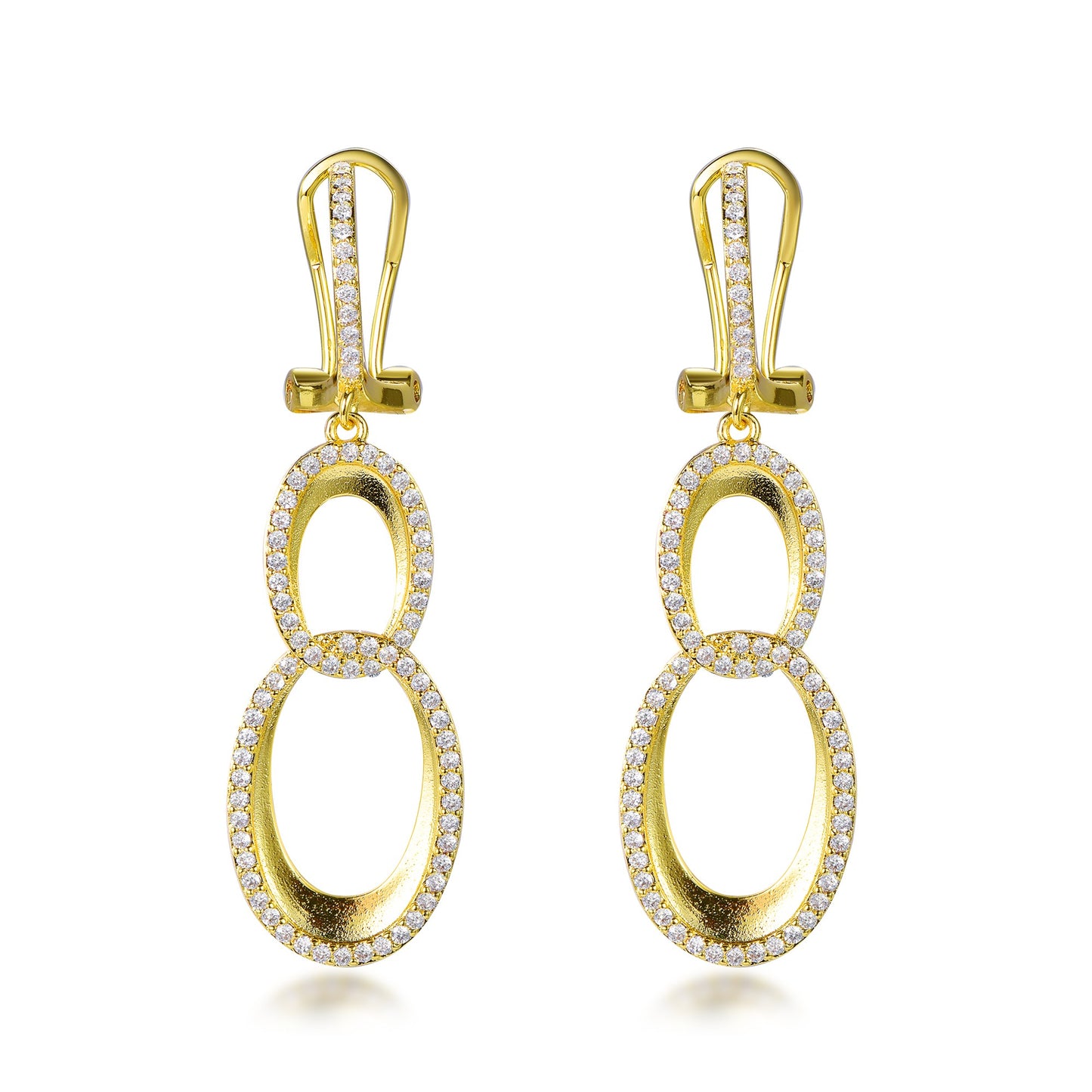 Sterling Silver Double Oval Micropave Link Earrings - HK Jewels