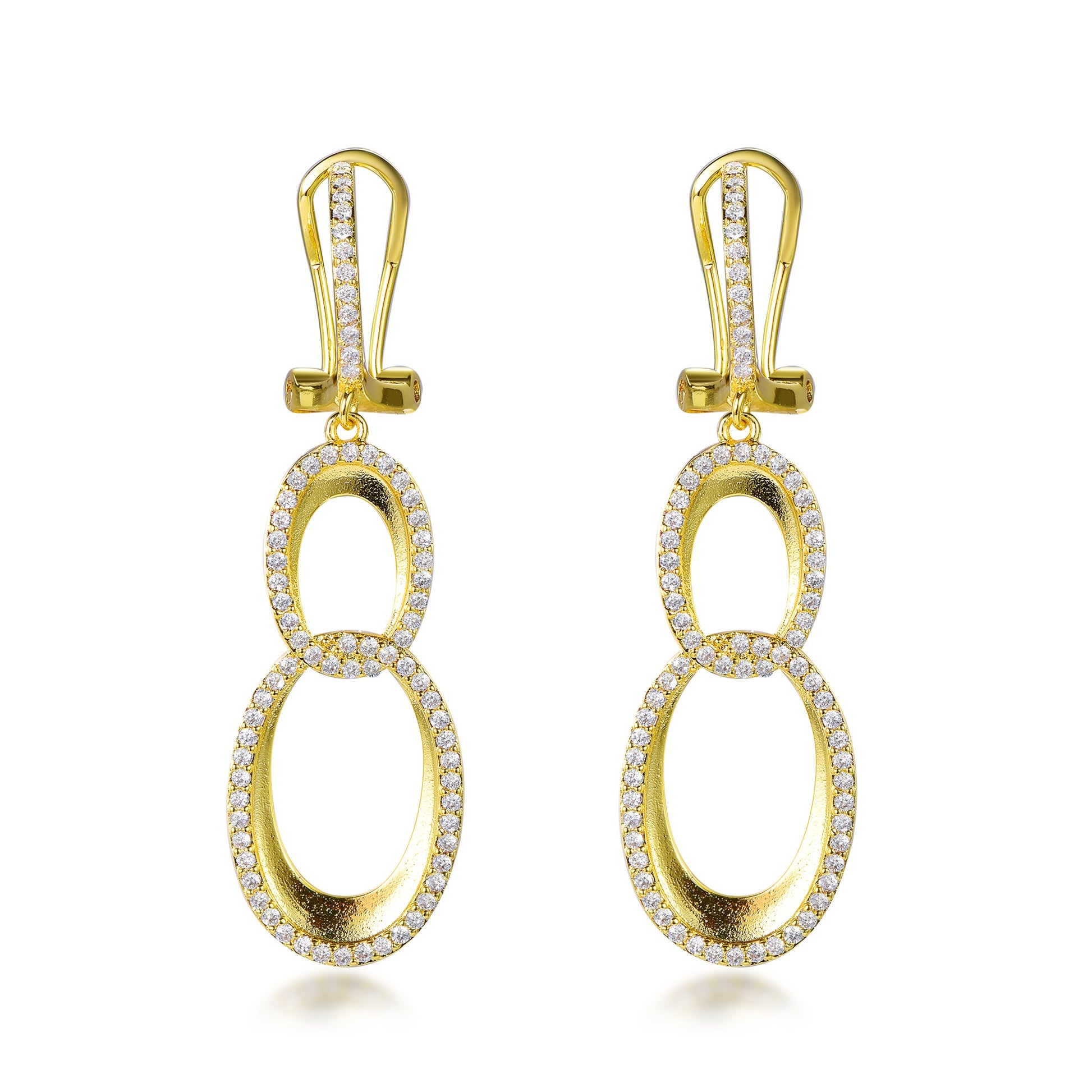 Sterling Silver Double Oval Micropave Link Earrings - HK Jewels