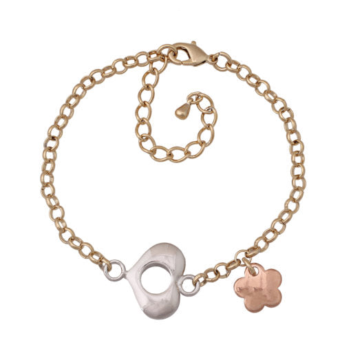 Heart with Flower Charm Tricolor Bracelet - HK Jewels