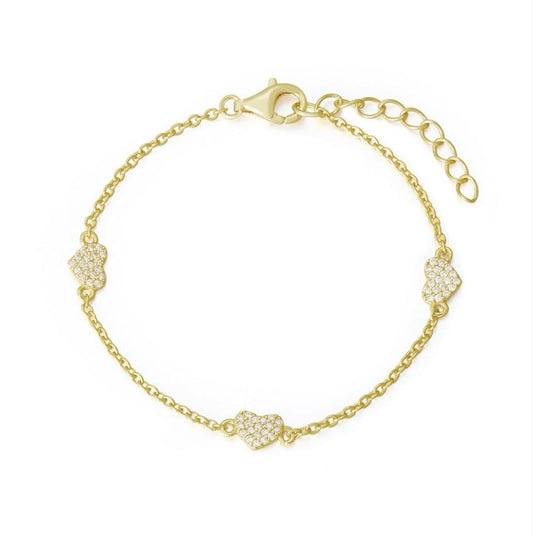 Gold Plated Sterling Silver Heart Station Bracelet - HK Jewels