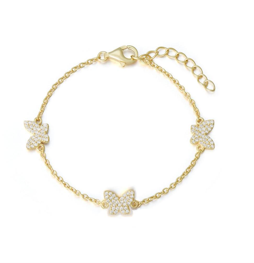 Gold Plated Sterling Silver Butterfly Station Bracelet - HK Jewels
