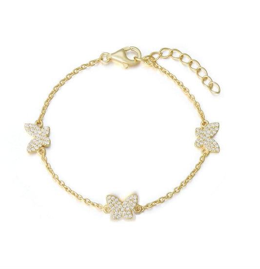 Gold Plated Sterling Silver Butterfly Station Bracelet - HK Jewels