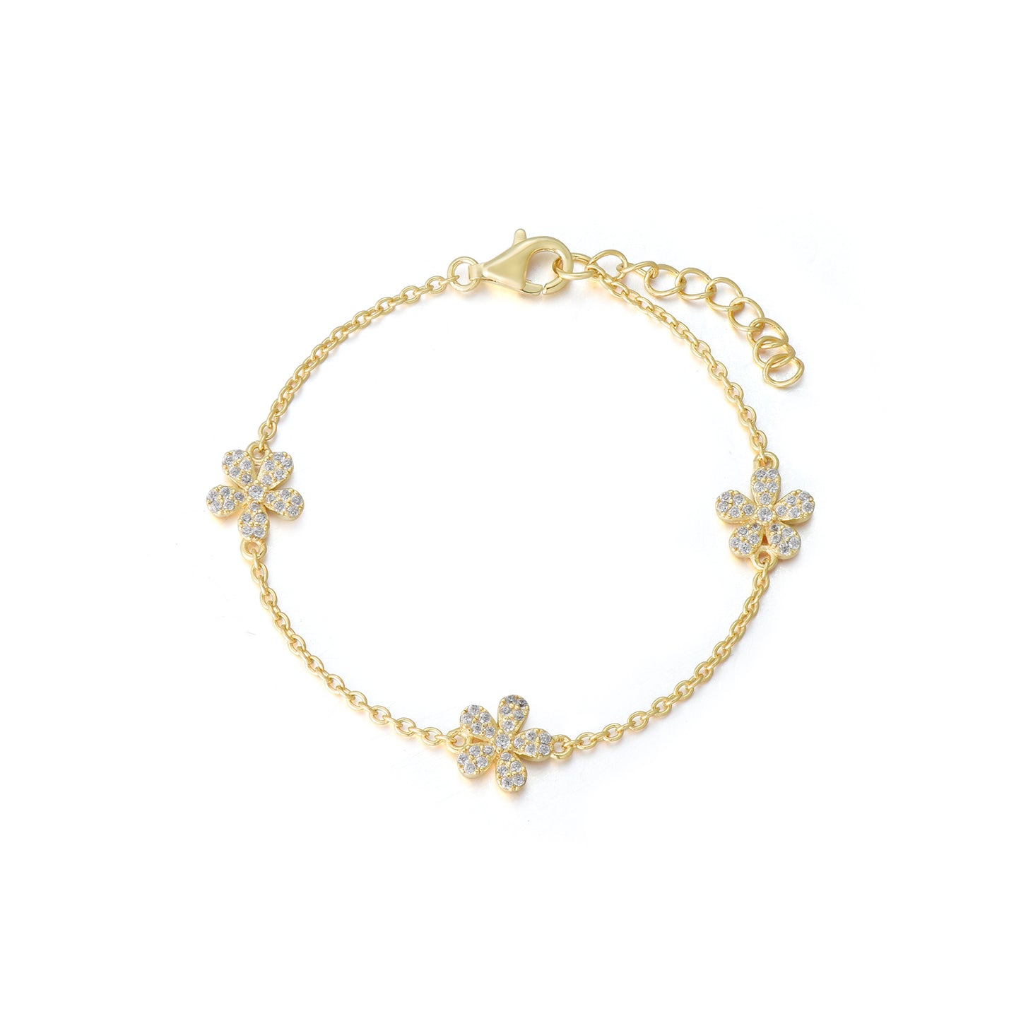 Gold Plated Sterling Silver Flower Station Bracelet - HK Jewels