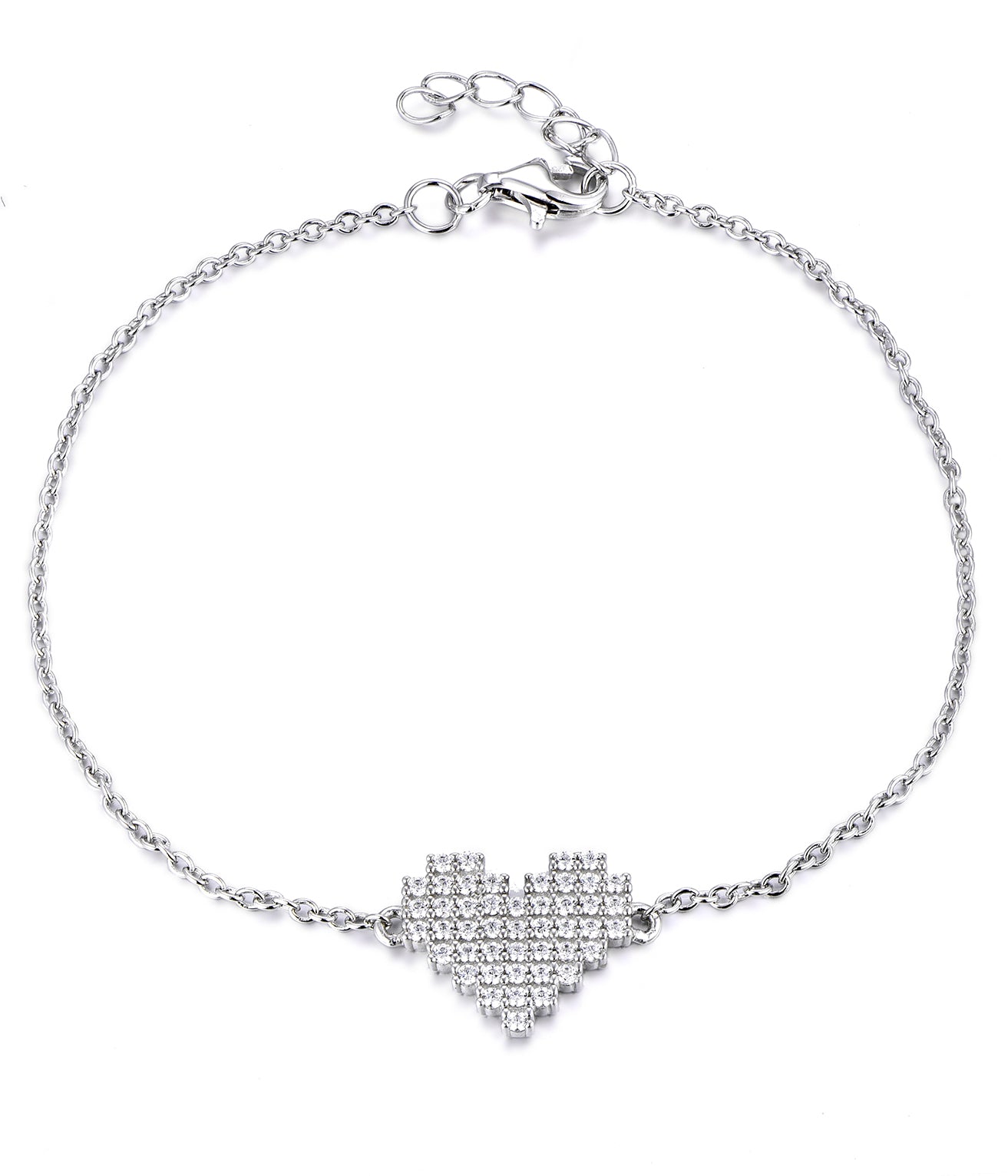 Sterling Silver Micropave CZ Heart Bracelet - HK Jewels