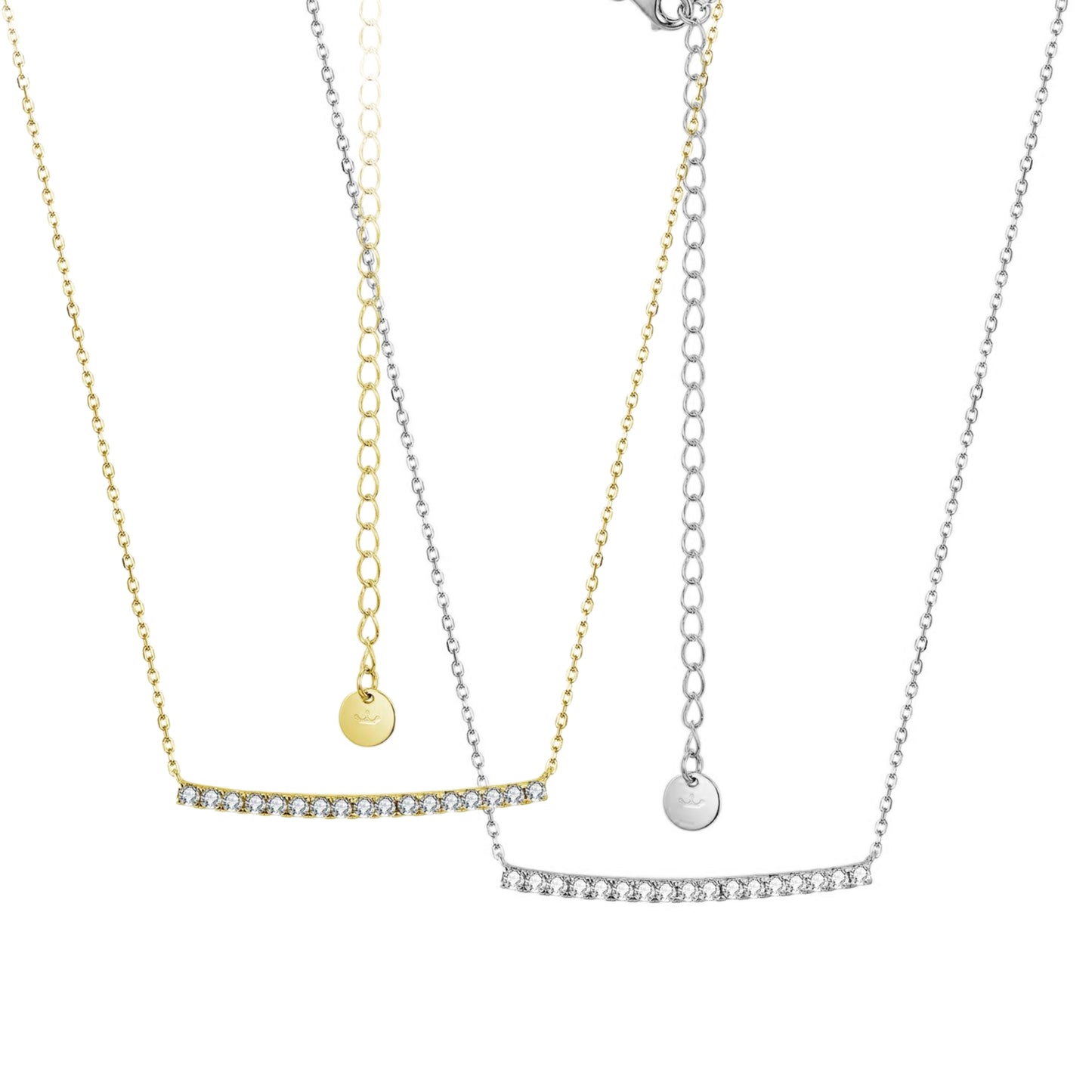 Sterling Silver Gold or Rhodium Plated CZ Bar Necklace