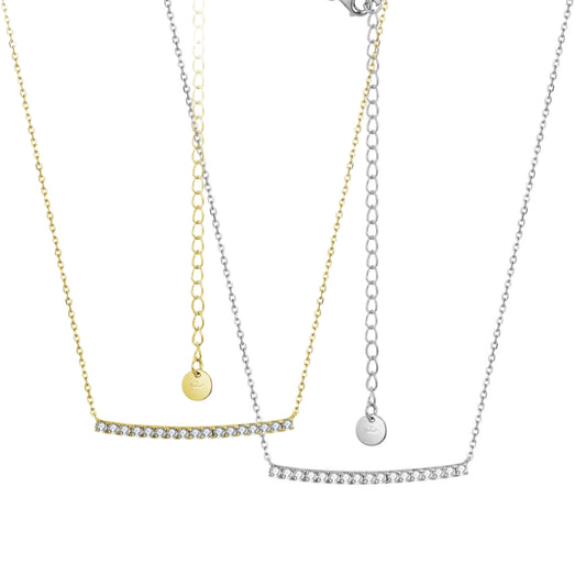 Sterling Silver Gold or Rhodium Plated CZ Bar Necklace