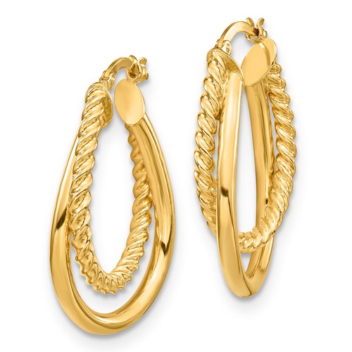 14K POLISHED/ROPED DOUBLE HOOP EARRING - HK Jewels