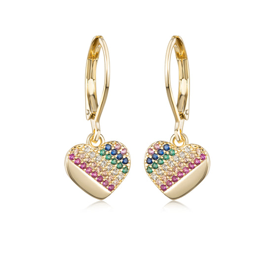 Gold Plated Surgical Steel ¾ Colorful CZ Heart Shaped Earrings - HK Jewels