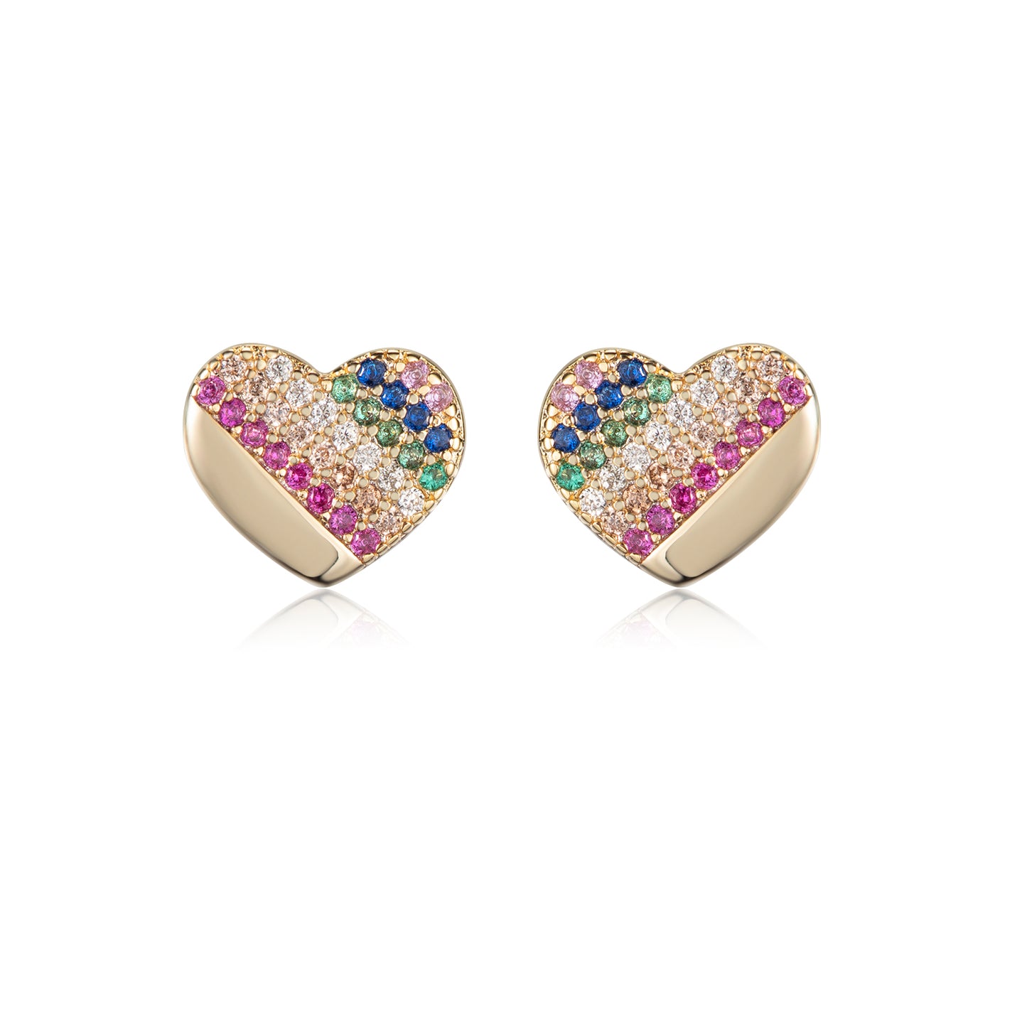 Gold Plated Surgical Steel ¾ Colorful CZ Heart Shaped Earrings - HK Jewels