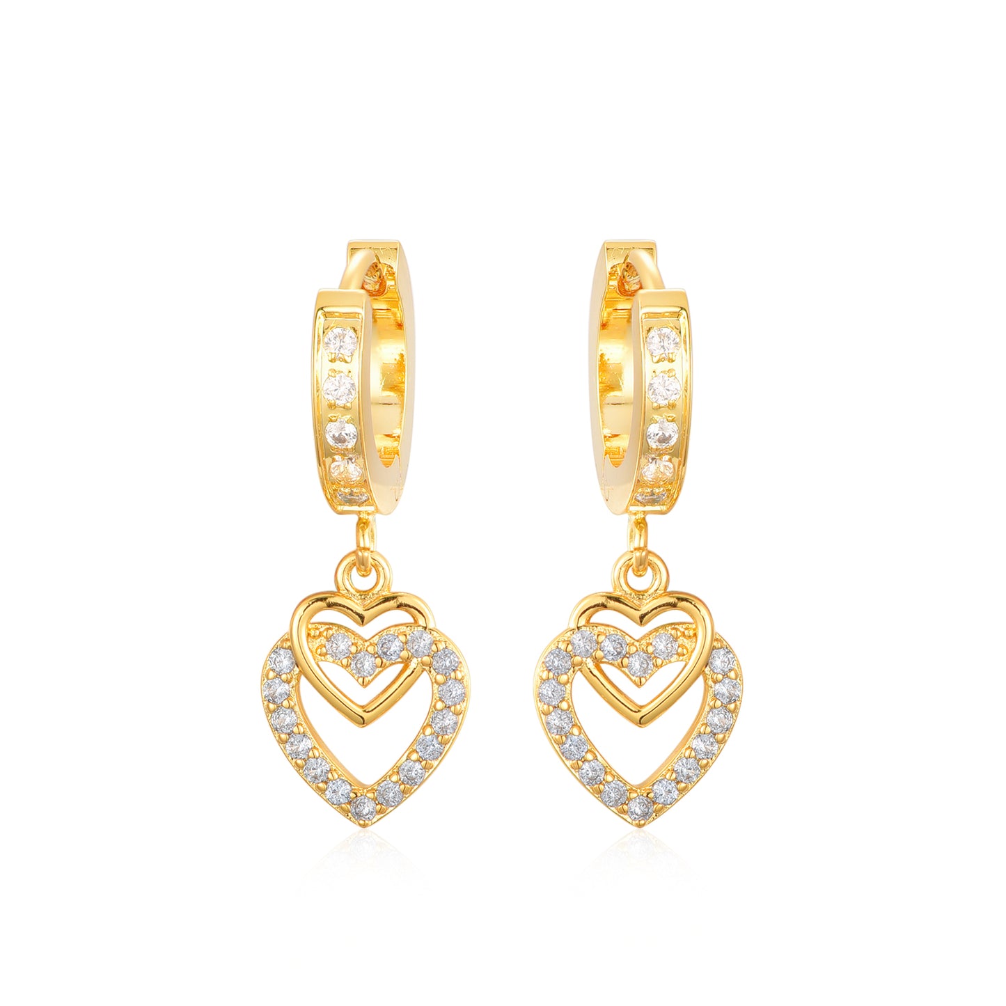 Gold Plated Surgical Steel CZ Interlocking Vertical Hearts Earrings - HK Jewels