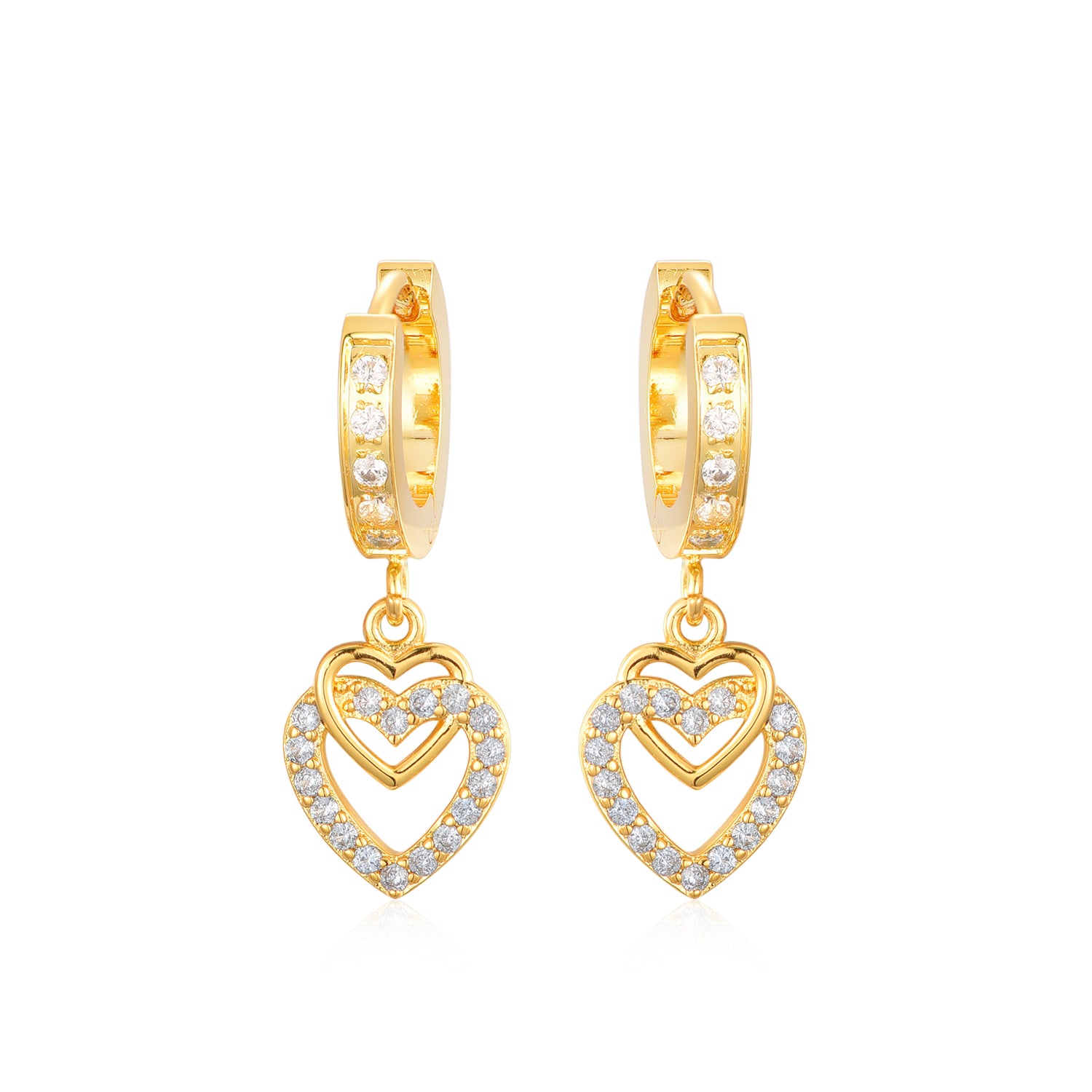 Gold Plated Surgical Steel CZ Interlocking Vertical Hearts Earrings - HK Jewels